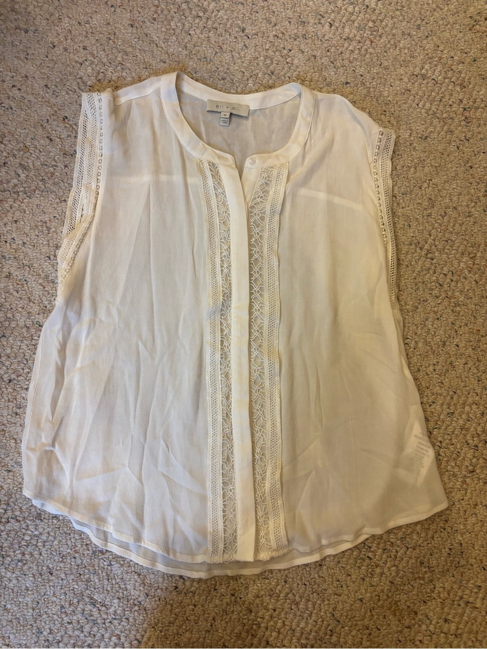 Anthropologie Ivory Lace-Trim Sleeveless Blouse